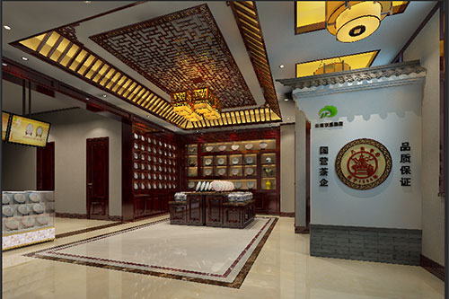 密山古朴典雅的中式茶叶店大堂设计效果图